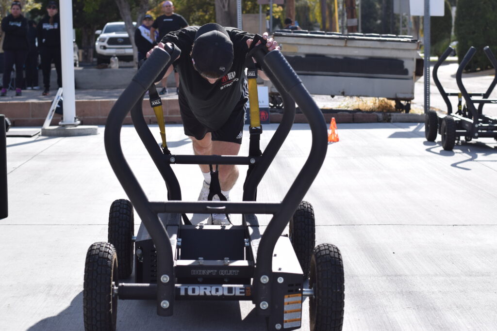Participant in Zone 9 - Sled Push/Pull at a DEKA Mile Competition at The Energy Lab in Redlands, CA.