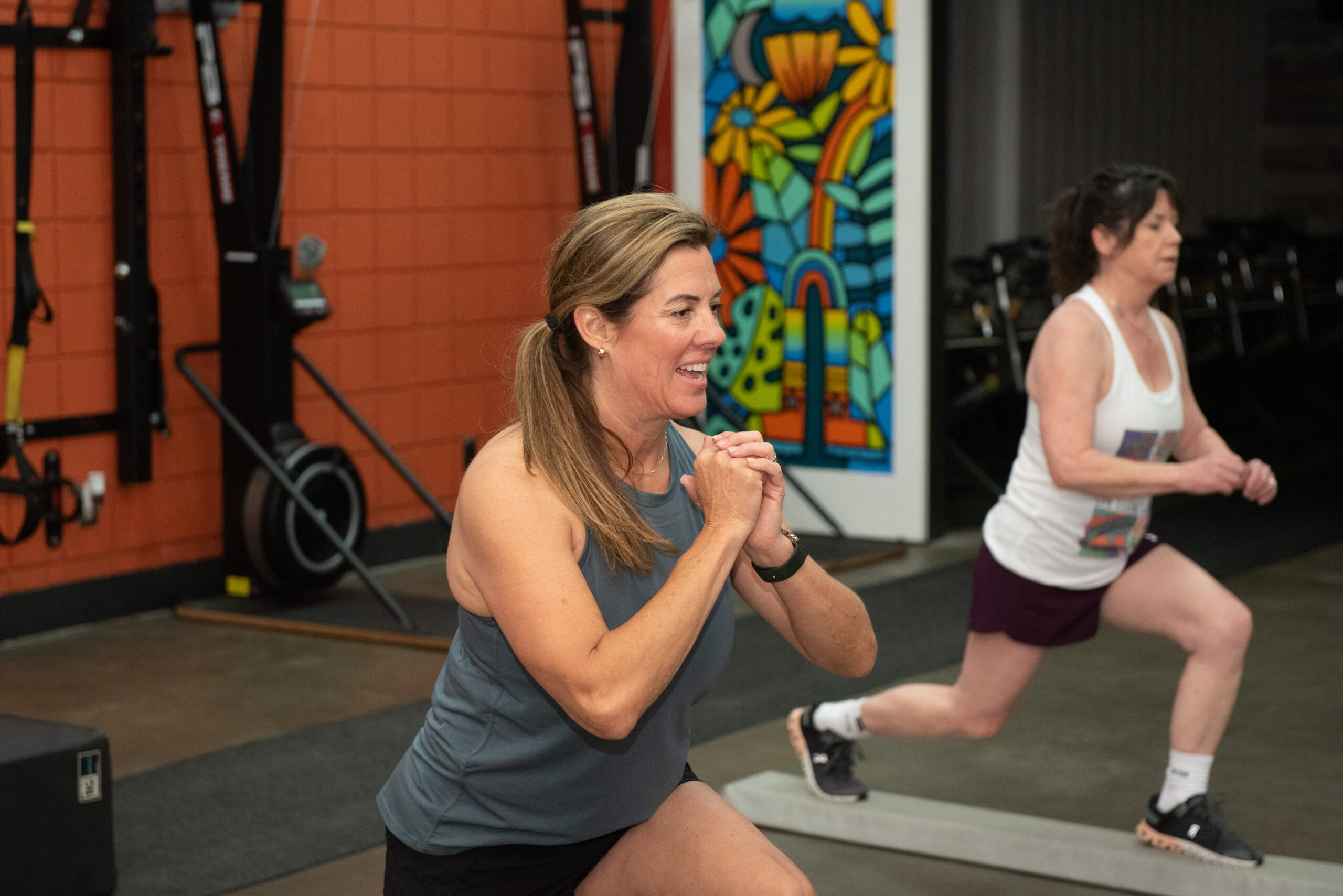 Julie and Linda having fun during a small group personal training session at The Energy Lab in Redlands, CA.