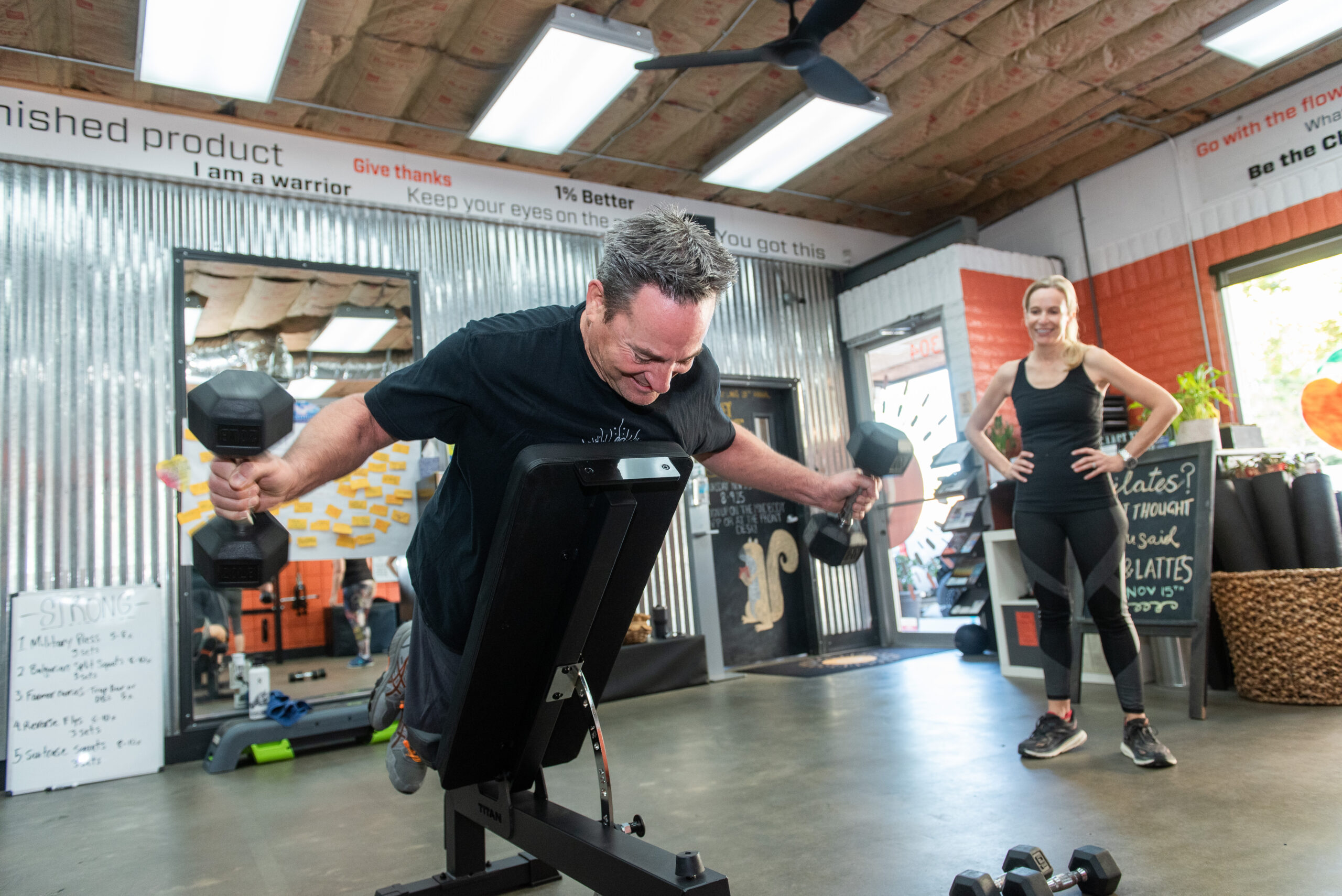 Tim and Teresa doing a reverse fly during a personal training session at The Energy Lab in Redlands, CA.