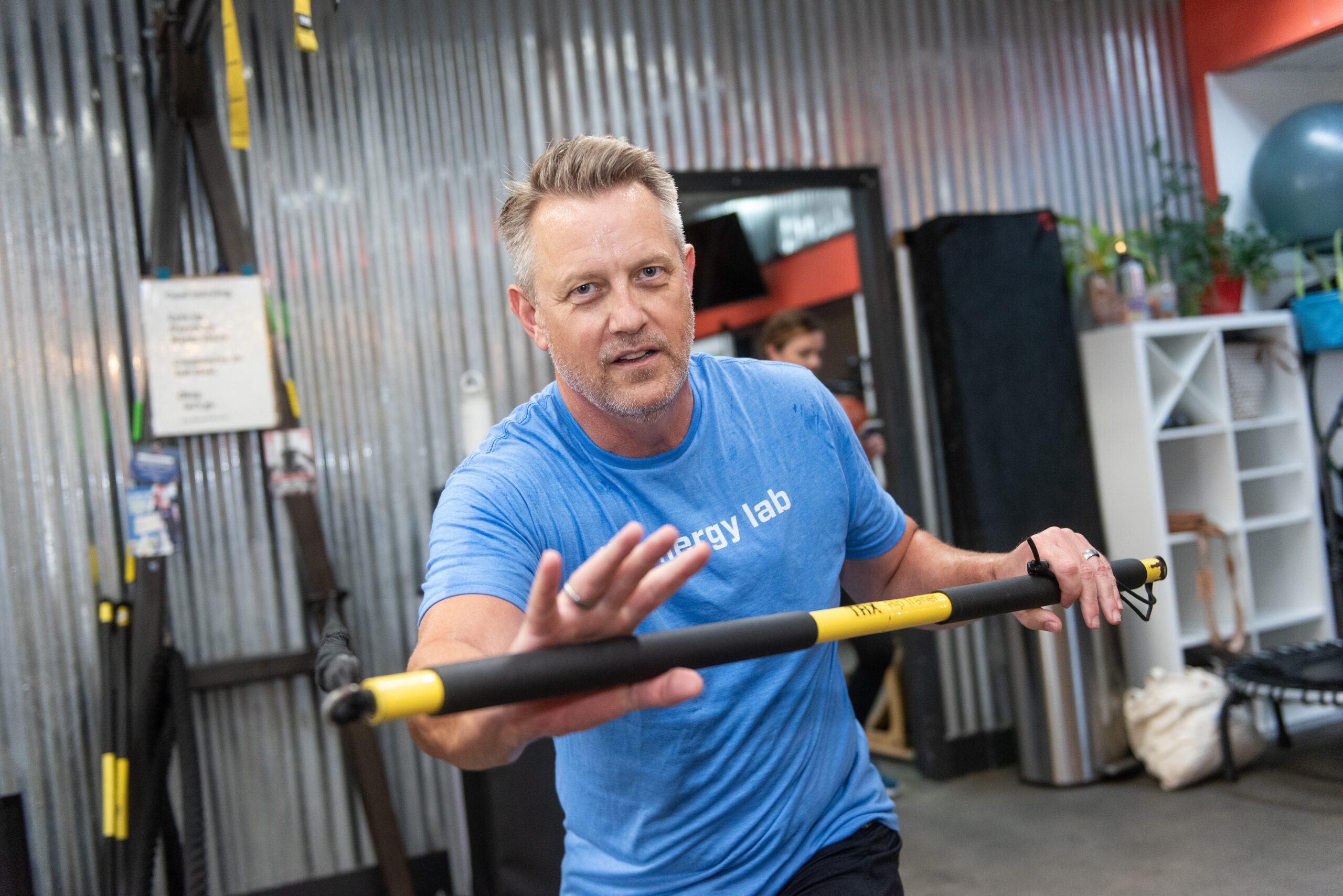Jason using a RIP Trainer during a group fitness class at The Energy Lab in Redlands, CA
