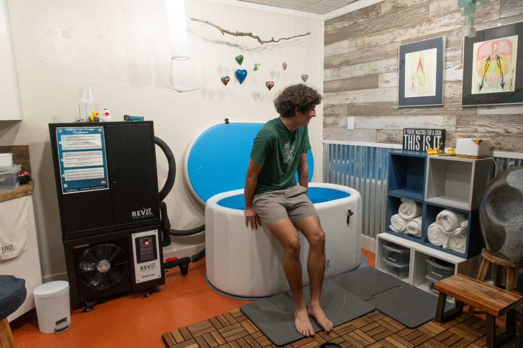 Anthony getting ready to get into the cold plunge in the Recovery Room at The Energy Lab in Redlands, CA.