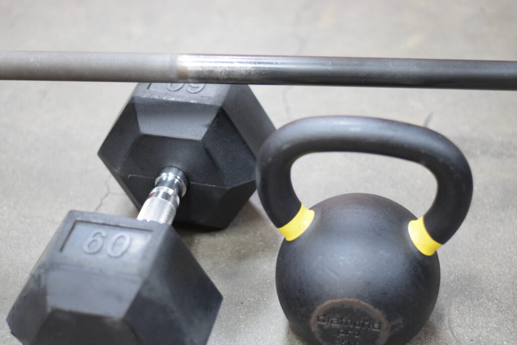 Weight equipment on the floor in The Energy Lab in Redlands, CA.