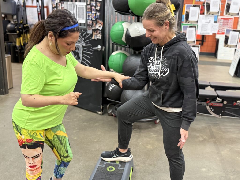Jill working with a client during a personal training session at The Energy Lab in Redlands, CA.