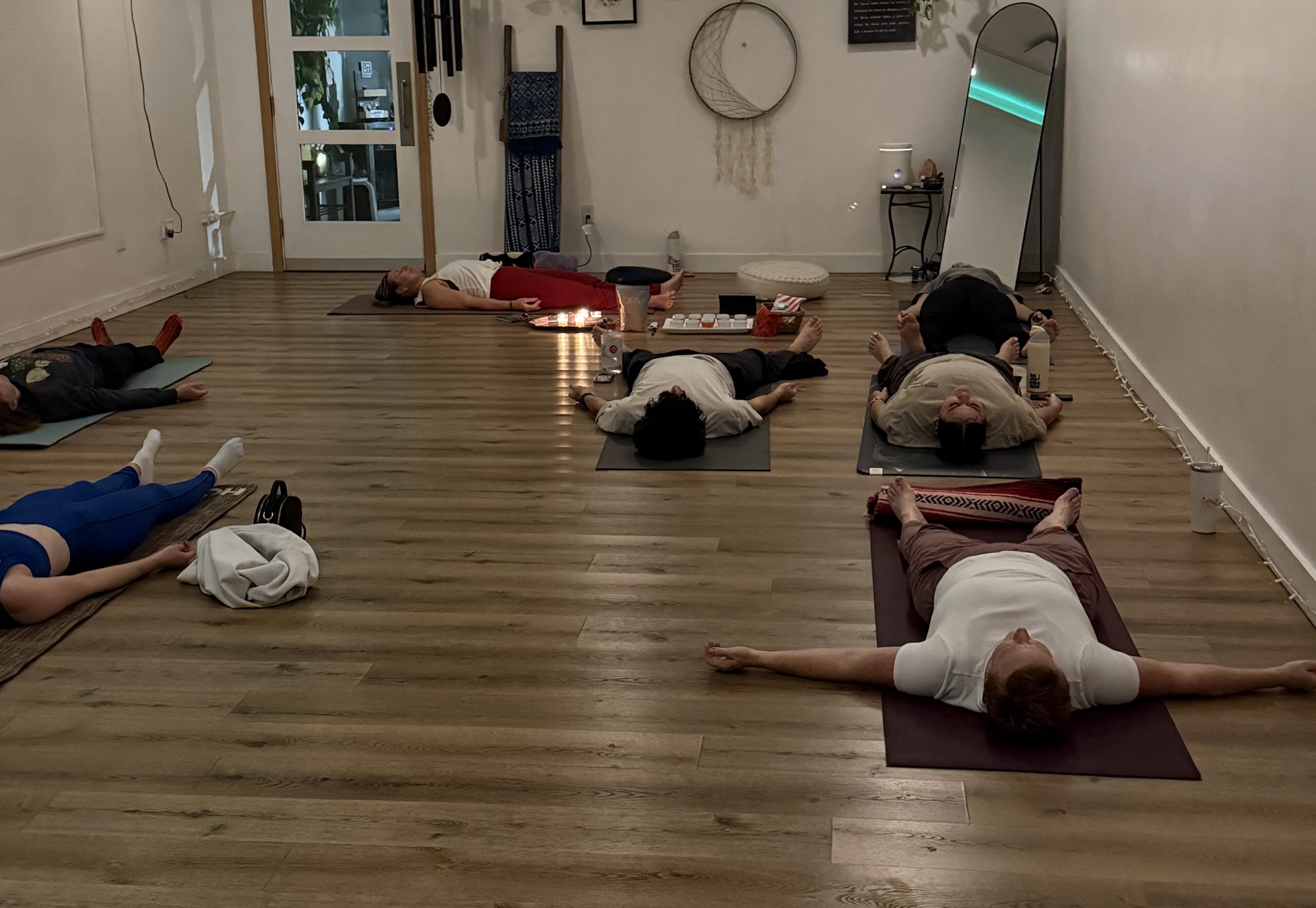 Jill leading a class in savasana during a yin class at The Energy Lab in Redlands, CA.