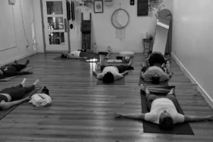 Jill leading a class through savasana during a yin yoga class at The Energy Lab in Redlands, CA.